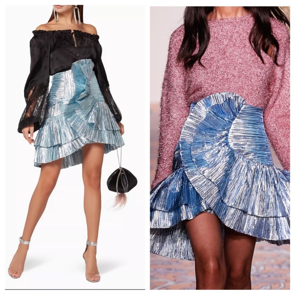 ALICE MCCALL Cha Cha Metallic Silver Pleated Statement Mini Skirt US 0